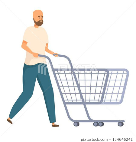 Bearded man walking with empty shopping cart 134646241
