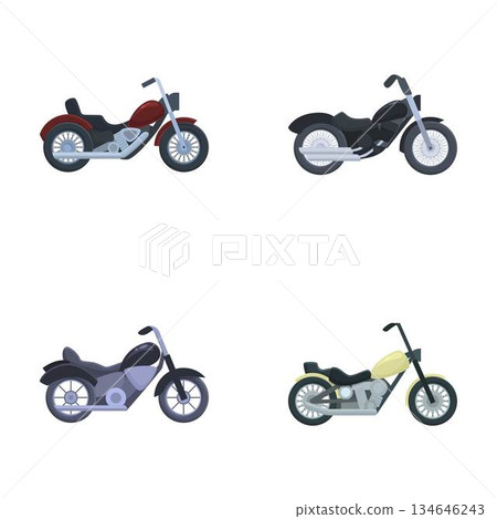 Set of cartoon motorcycles on white background Set of cartoon motorcycles on white background 134646243