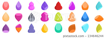 Makeup sponge icons set. Makeup sponges collection showing different shapes and colors 134646244