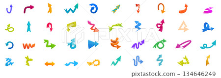 Quirky arrow icons set. Colorful arrows pointing in different directions 134646249