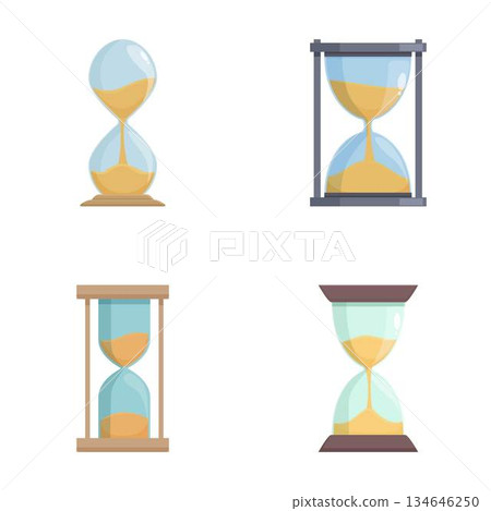 Set of four different hourglass timers, isolated and stylized on a white background 134646250