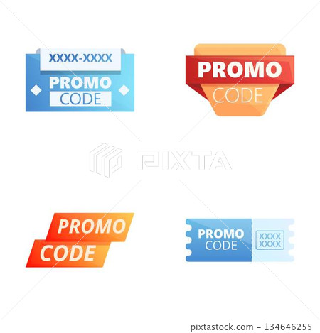 Promocode icons set cartoon vector. Colorful coupon template for big sale 134646255