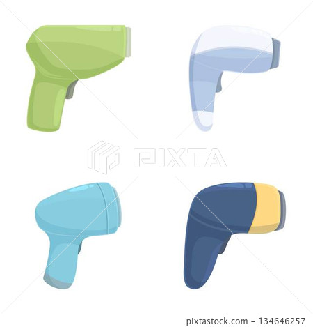 Set of cartoon hair dryers in various colors Set of cartoon hair dryers in various colors 134646257