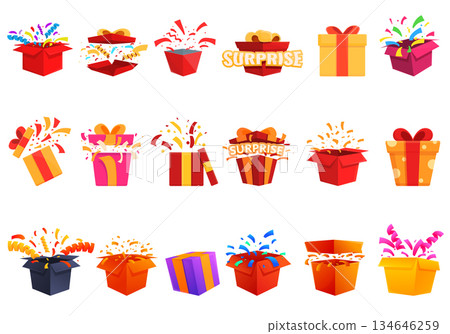 Surprise icons set, cartoon style Surprise icons set, cartoon style 134646259