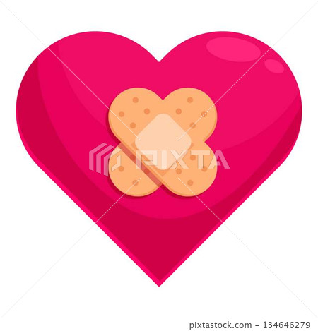 Big pink heart with two bandages representing healing from heartbreak 134646279