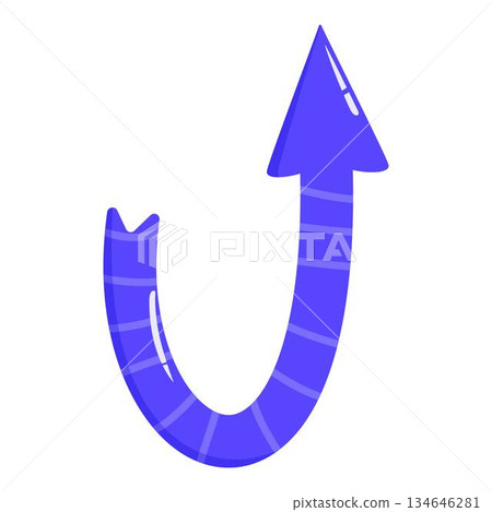 Blue u turn arrow pointing upwards, symbolizing change of direction 134646281