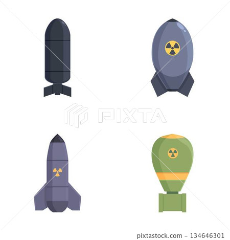 Collection of cartoon nuclear missiles and bomb Collection of cartoon nuclear missiles and bomb 134646301