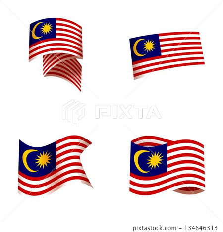Set of waving malaysian flags on white background Set of waving malaysian flags on white background 134646313