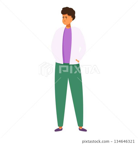 Young man standing with hands in pockets is thinking about something 134646321