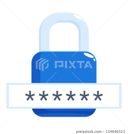 Blue padlock protecting password with asterisks illustrating cybersecurity 134646323