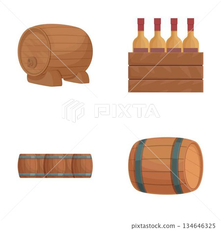 Wooden barrels and bottles vector set 134646325