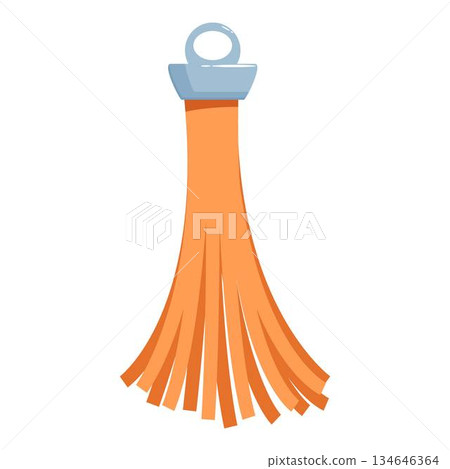 Orange tassel hanging with silver attachment ring on white background 134646364