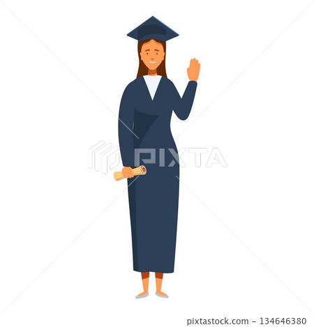 Happy graduate holding diploma and waving hand Happy graduate holding diploma and waving hand 134646380