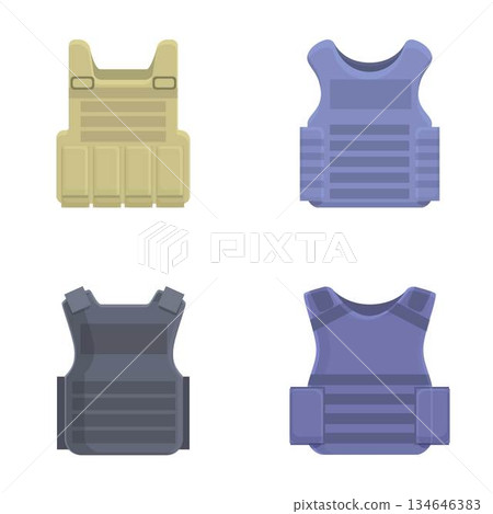 Assorted tactical vests icons set Assorted tactical vests icons set 134646383