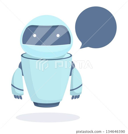 Cute robot talking with speech bubble, artificial intelligence chatbot communicating 134646390