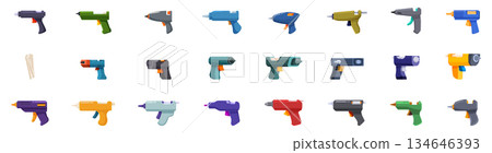 Hot melt glue icons set. This set of glue gun icons will help you illustrate any crafting or diy project 134646393