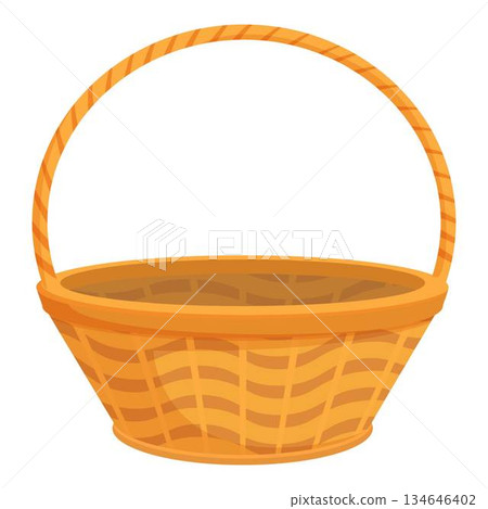 Empty wicker basket standing with handle up for harvesting or picnic 134646402