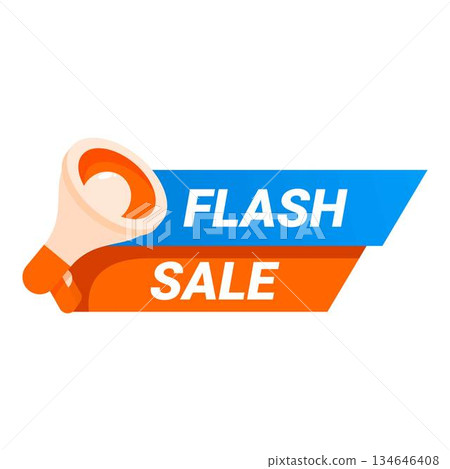 Megaphone announcing flash sale with orange and blue banner 134646408