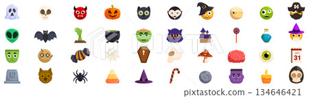 Halloween emoji icons set. Halloween colorful icons set featuring classic symbols Halloween emoji icons set. Halloween colorful icons set featuring classic symbols 134646421