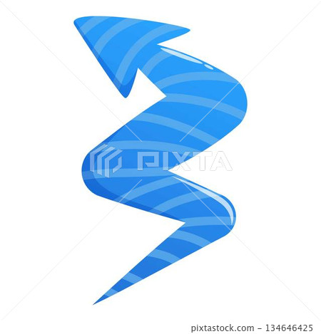 Blue lightning bolt shaped arrow pointing upwards Blue lightning bolt shaped arrow pointing upwards 134646425