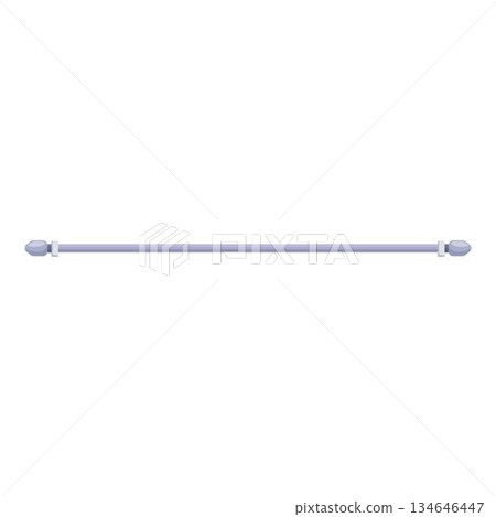 Long metal curtain rod with decorative finials extending horizontally 134646447