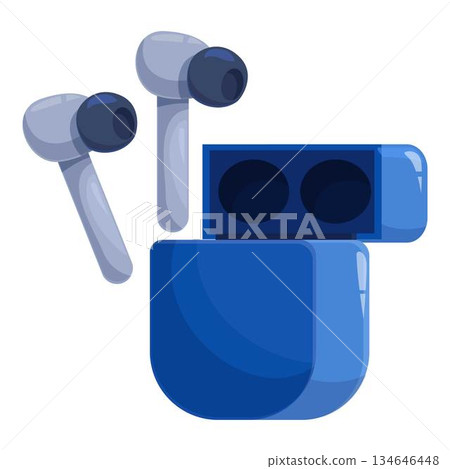 Blue wireless earbuds charging in case Blue wireless earbuds charging in case 134646448