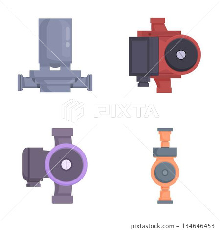 Set of four cartoon industrial pipes and valves 134646453