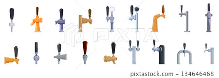 Beer taps icon set. Different beer tap handles ready to pour refreshing drinks 134646468