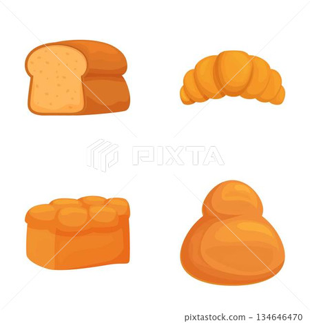 Assorted bread and pastry icons set 134646470