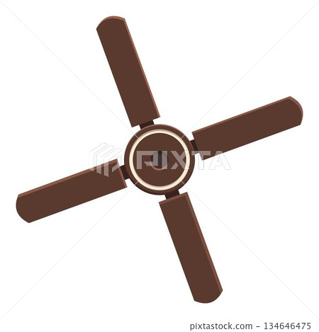 Brown ceiling fan rotating to keep cool in summer 134646475