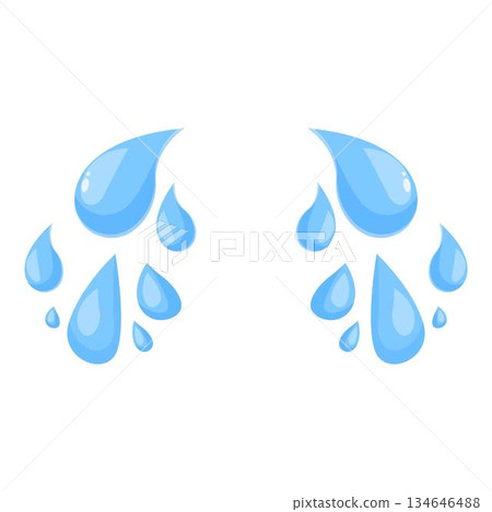 Blue water drops falling down cartoon illustration 134646488