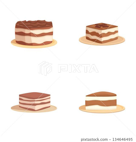 Assortment of cartoon layer cakes on white background Assortment of cartoon layer cakes on white background 134646495