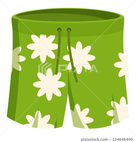 Green boardshorts with white flowers showing summer vibes Green boardshorts with white flowers showing summer vibes 134646499