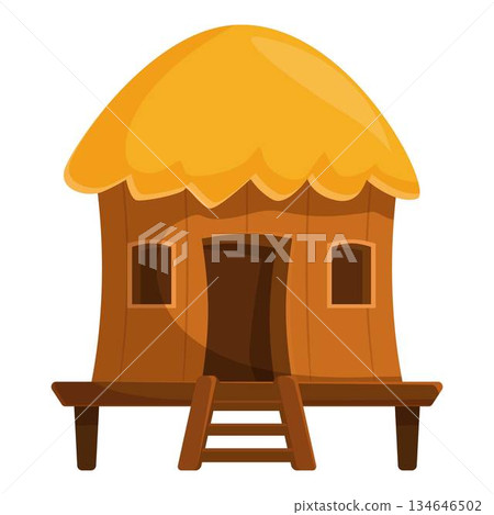 Wooden stilt house standing on the ground with ladder Wooden stilt house standing on the ground with ladder 134646502