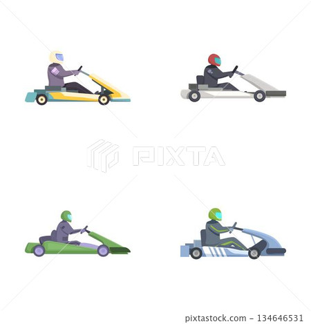 Set of colorful gokart racers in action Set of colorful gokart racers in action 134646531
