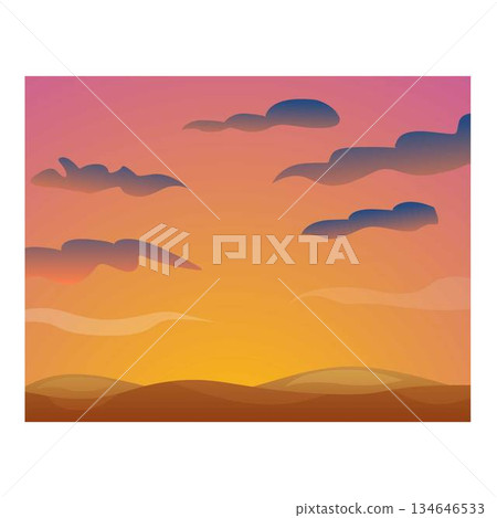 Beautiful landscape with hills turning dark under a cloudy sunset sky 134646533
