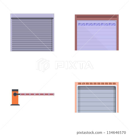 Automatic gate icons set cartoon vector. Various gate and turnstile Automatic gate icons set cartoon vector. Various gate and turnstile 134646570