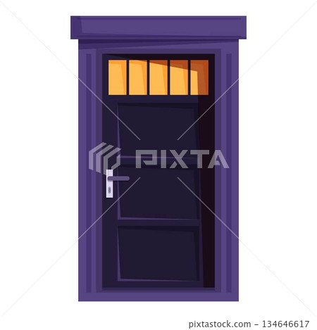 Dark purple front door opening into the light 134646617