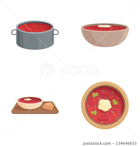 Variety of soup illustrations set Variety of soup illustrations set 134646653