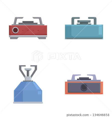 Set of four flat design camping stoves 134646658