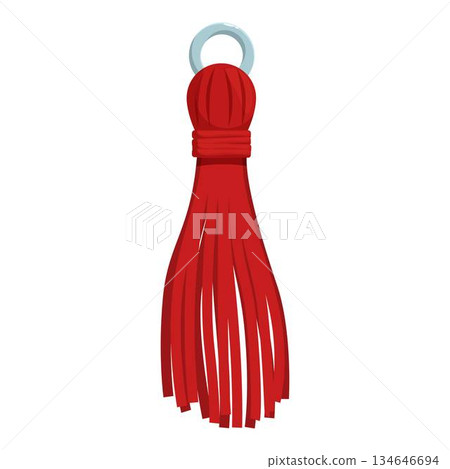 Red tassel hanging with silver ring on white background 134646694