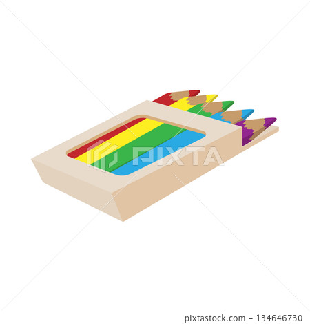 Box of colored pencils icon, cartoon style Box of colored pencils icon, cartoon style 134646730