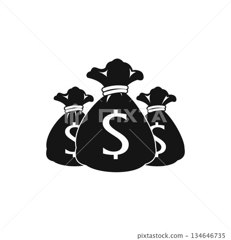 Three money bag or sacks icon, simple style 134646735