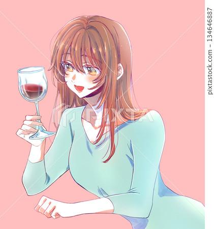 Smiling woman with wine 134646887