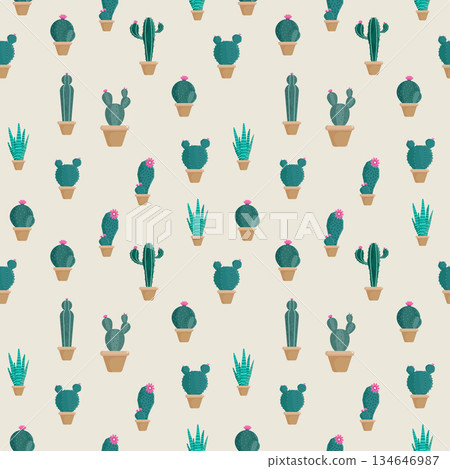cactus in pot seamless pattern decoration element flat design 134646987
