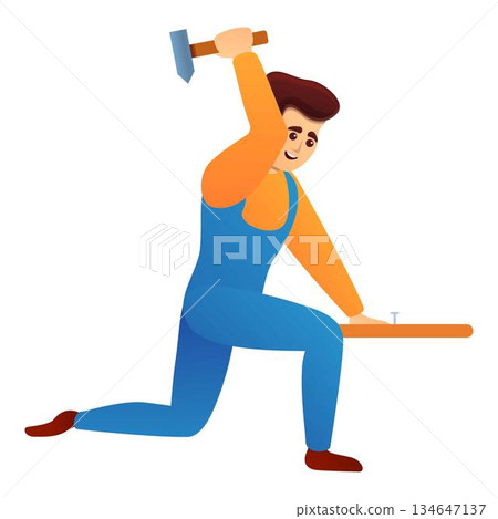 Repairman with hammer icon, cartoon style 134647137