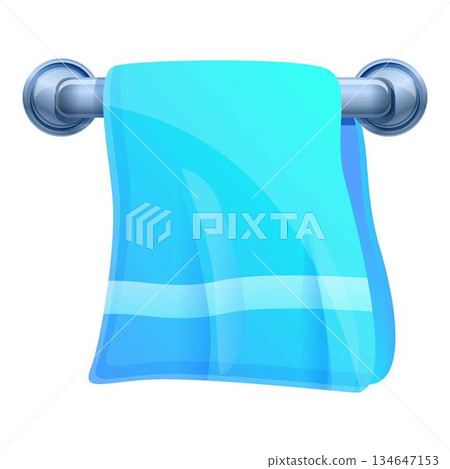 Blue towel on hanger icon, cartoon style Blue towel on hanger icon, cartoon style 134647153