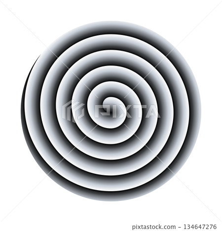 Hypnotic spiral disc, a hypno disc creating an optical illusion, a peripheral drift or motion illusion. Archimedean spiral with gray gradient. Focusing on the center the swirl appears to move. Vector 134647276