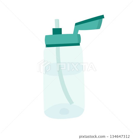 Minimal reusable water bottle illustration for eco lifestyle, fitness apps, packaging 134647312