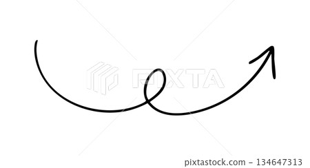 Hand-drawn arrow pointing up, right, upward 134647313